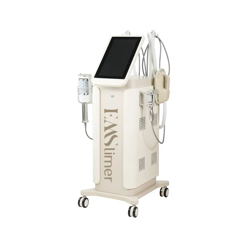 EM07A EM07A Standing EMSCULPTUR + RF + ENDO Machine Side View – HIFEM Muscle Stimulation with RF Heating + Inner Ball Roller