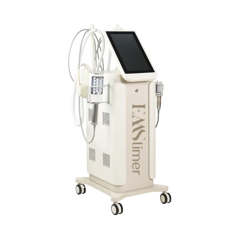 EM07A EM07A Standing EMSCULPTUR + RF + ENDO Machine Side View – HIFEM Muscle Stimulation with RF Heating + Inner Ball Roller