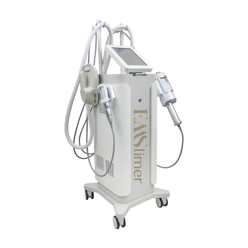 EM13A EM07A Standing EMSCULPTUR + RF + ENDO Machine Side View – HIFEM Muscle Stimulation with RF Heating + Inner Ball Roller