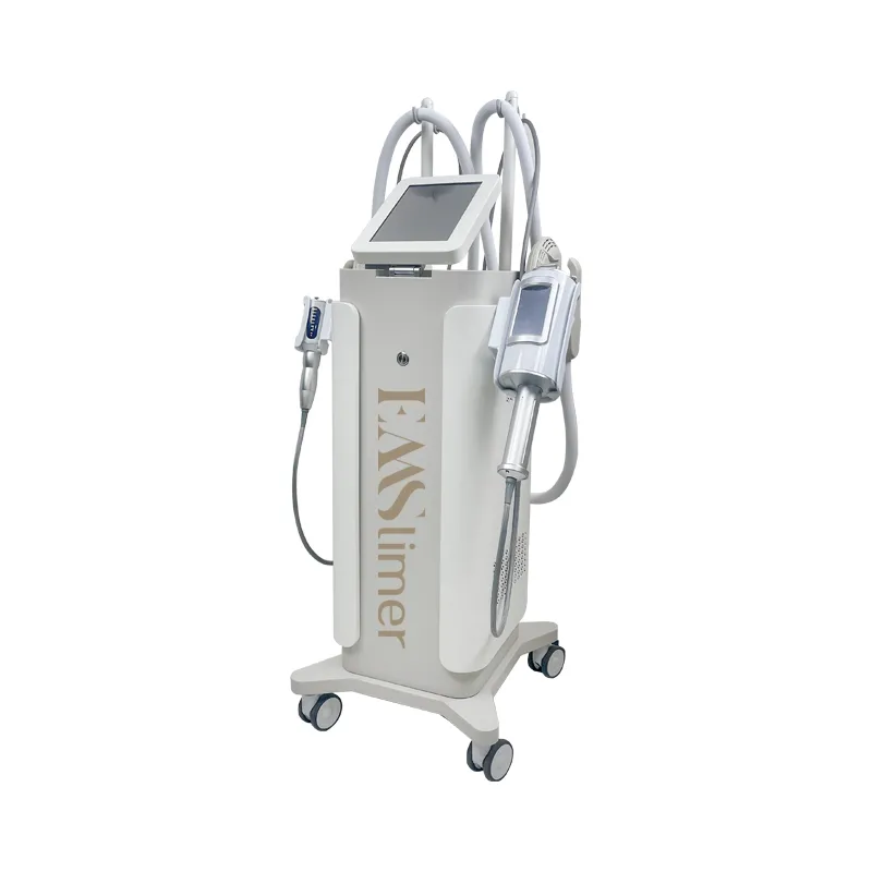 EM13A EM07A Standing EMSCULPTUR + RF + ENDO Machine Side View – HIFEM Muscle Stimulation with RF Heating + Inner Ball Roller